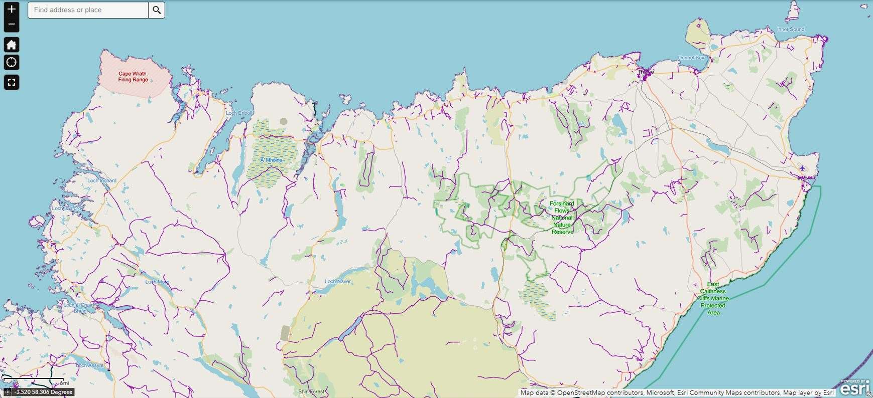 A section of the Scottish Paths Map showing routes in Caithness and north Sutherland.