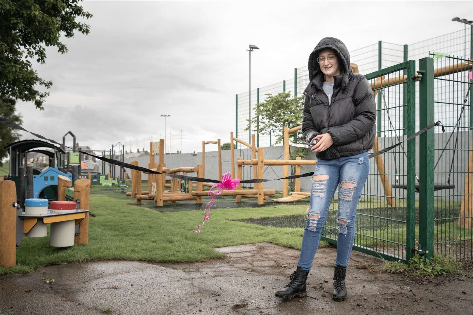Maisie Mackintosh is poised to cut the ribbon and declare the final phase of the play park open. Picture: Ewen Pryde