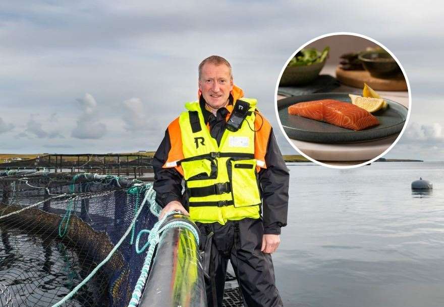 Tavish Scott and (inset) Loch Duart salmon.