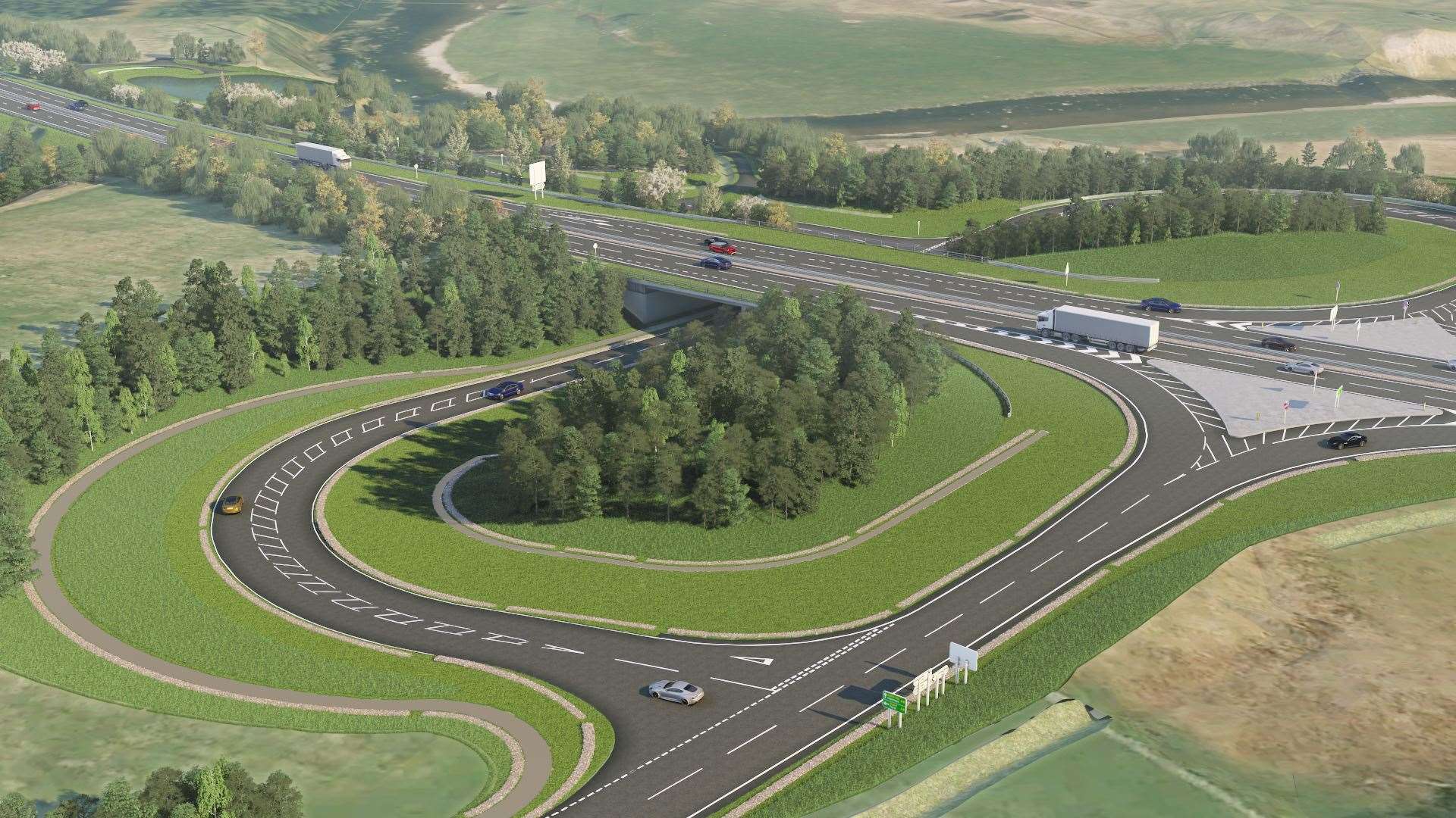 A visualisation of the upgraded A9 Tomatin Junction which is expected to be completed by the end of 2025.
