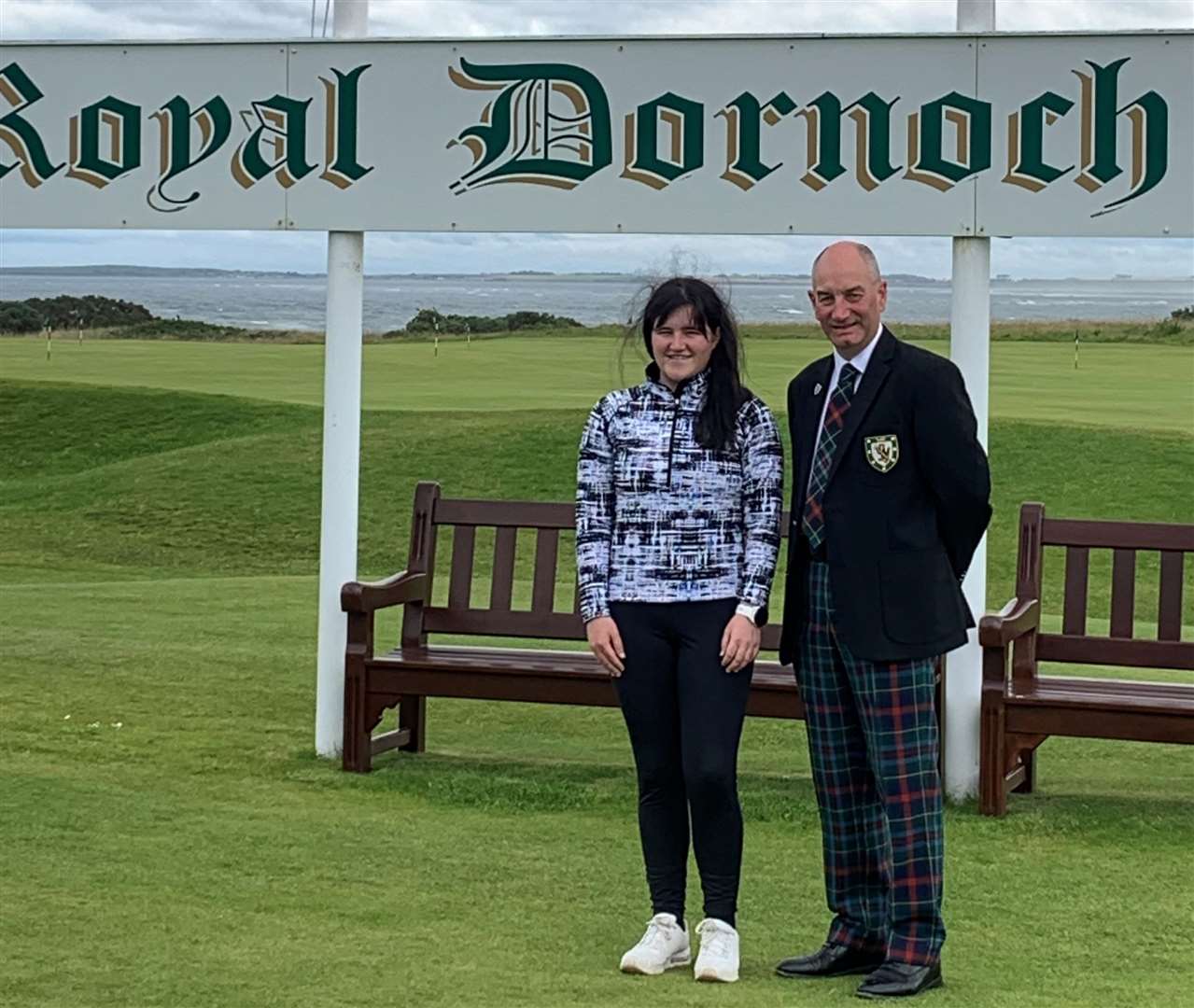 Neil Hampton and Zara Macdonald at Royal Dornoch Golf Club.
