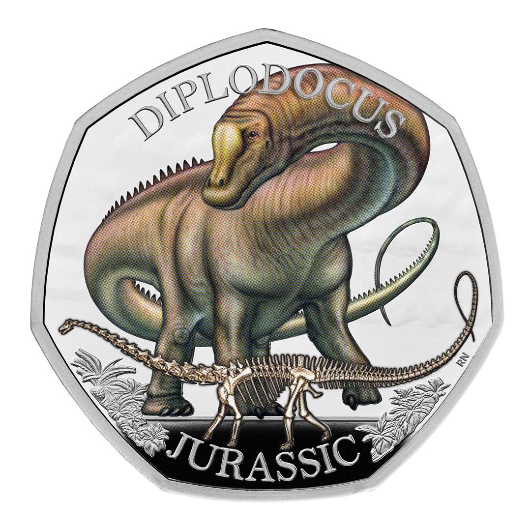 A diplodocus coin (Royal Mint/PA)