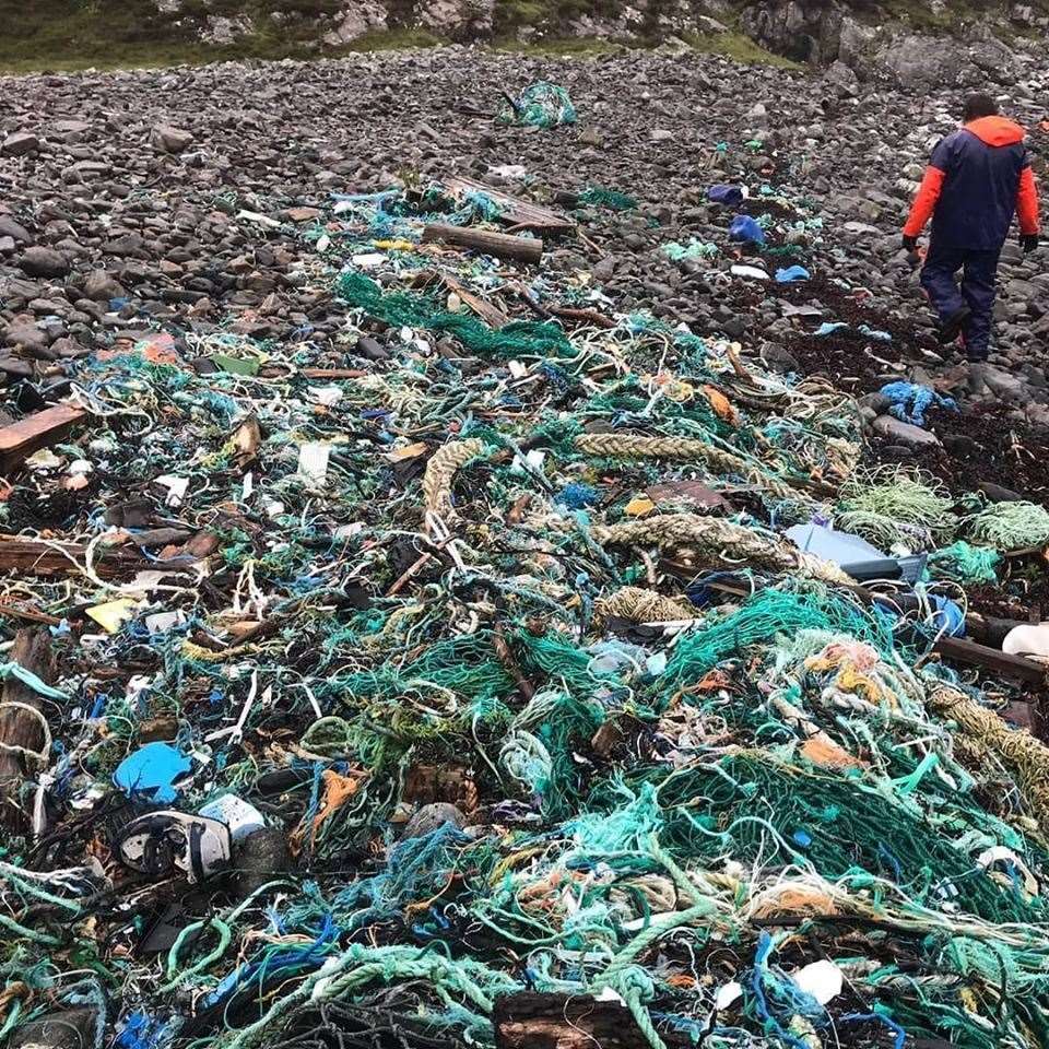 Mountains of marine rubbish continually wash up on Sutherland beaches such as here at Scouriemore.