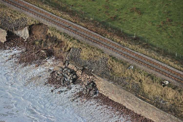 Damage to the track's defences back in October. Images of the latest damage have not yet been released. Picture: Network Rail Scotland.