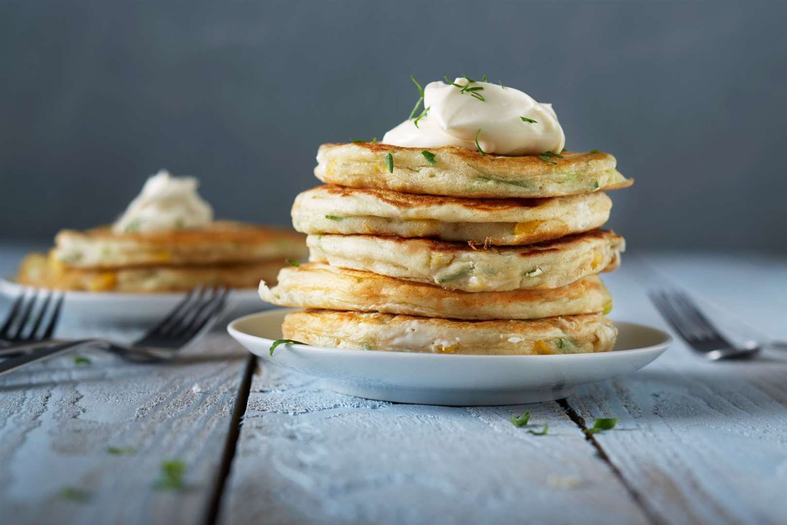 Cheese and sweetcorn pancakes.