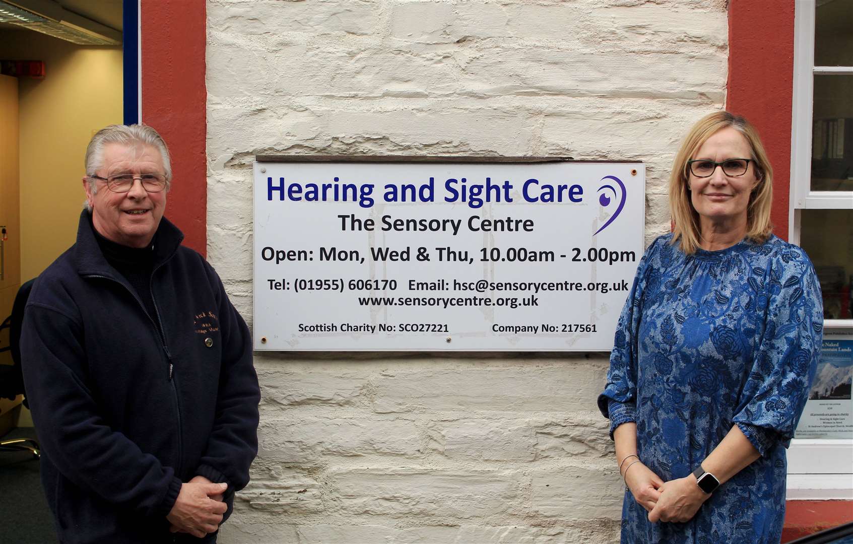 Chairman Roy Mackenzie and manager Deirdre Aitken outside the Hearing and Sight Care centre in Wick.