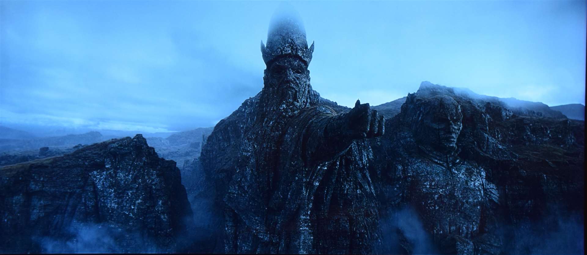Statues of the Mortis Gods from Star Wars lore appear on the eastern end of a CGI-tweaked Suilven, as viewed from the north. ©2023 Lucasfilm Ltd. & TM. All Rights Reserved.