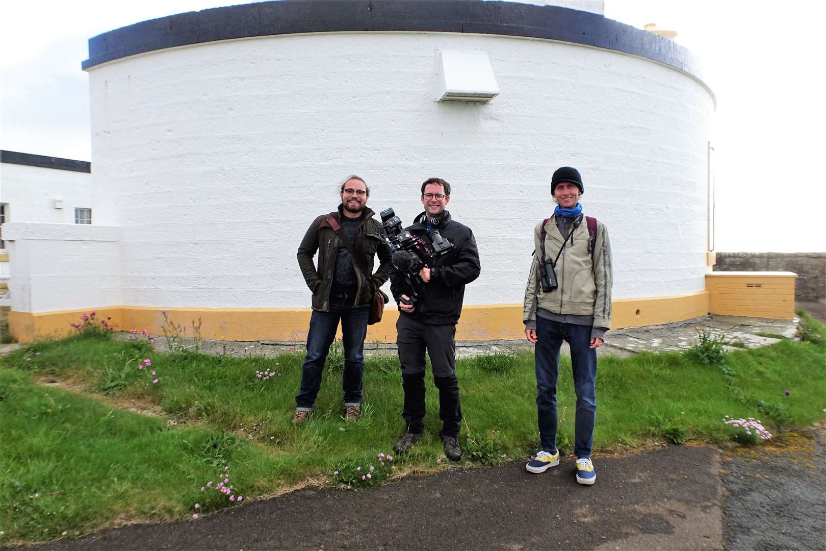 Channel 5 crew at Dunnet Head Lighthouse in 2021.
