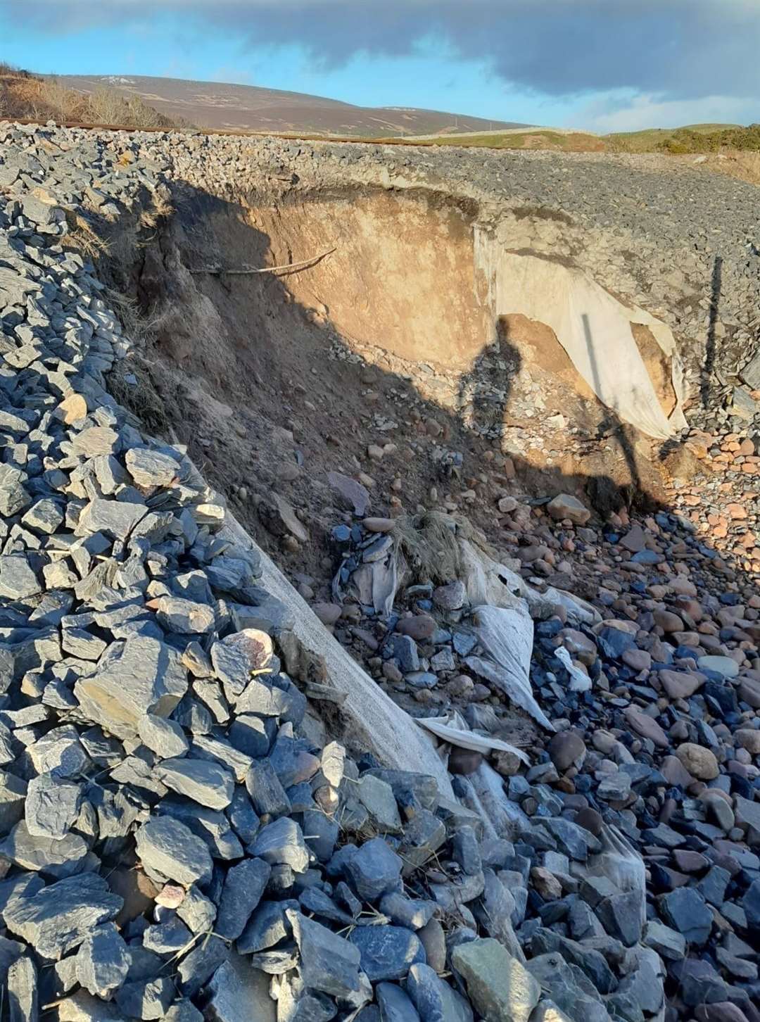 Some of the damage to the sea defences alongside the track. Picture: Network Rail Scotland.