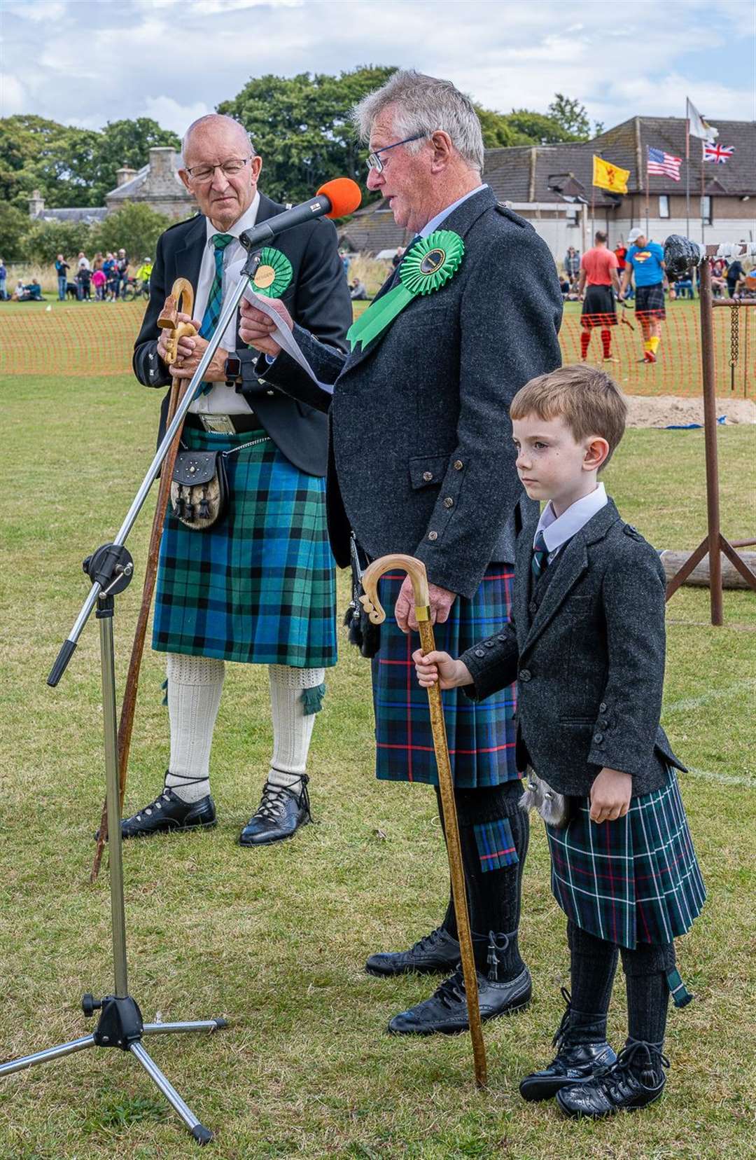 Games president Willie Mackay, chieftain Jim Campbell and his grandson Jack. Picture: Andy Kirby