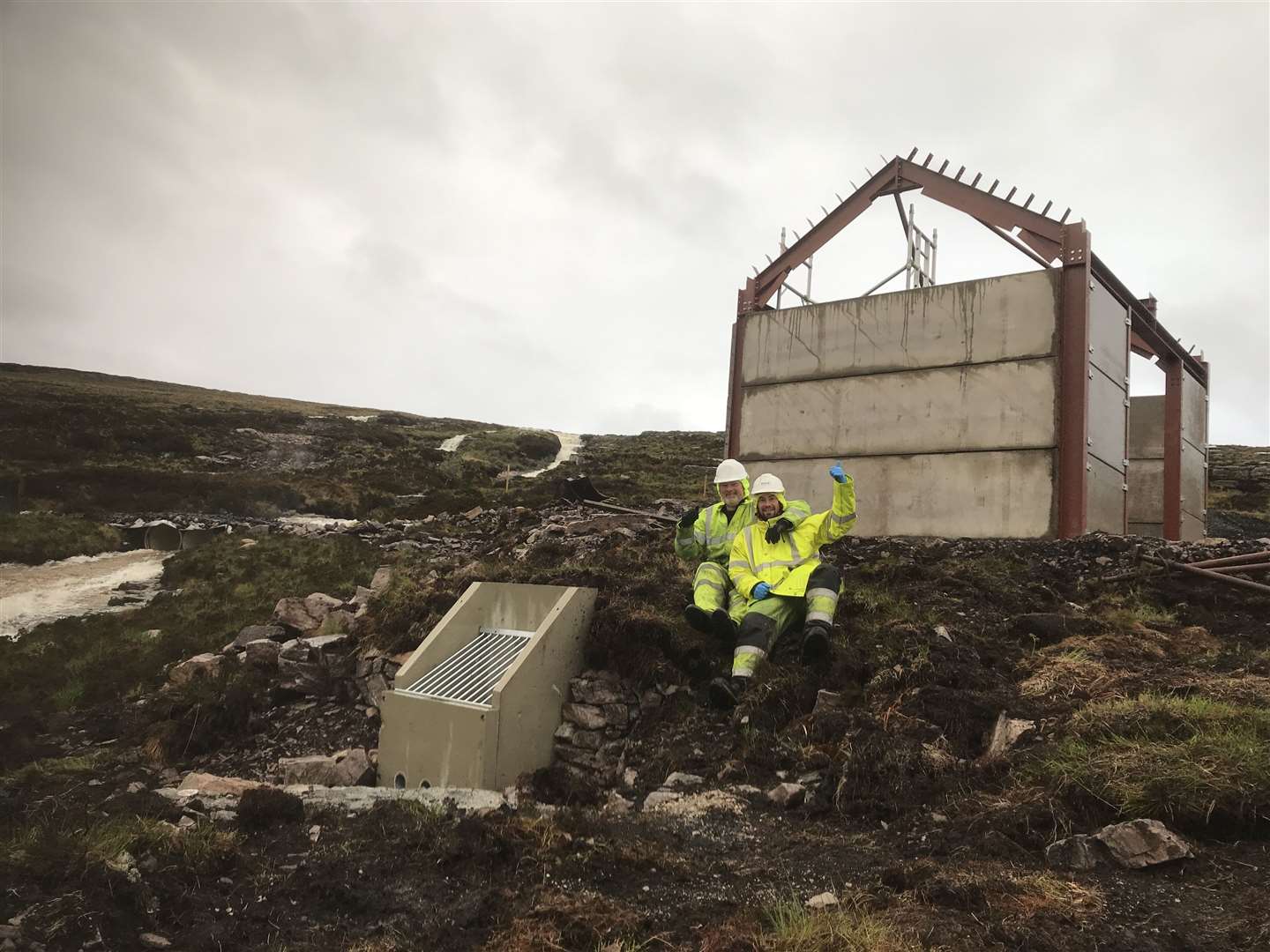 Hugh and Michael Maclellan of Laid in front of the powerhouse during the build. The scheme operates at 10 bar pressure and can be controlled from Michael’s iphone.