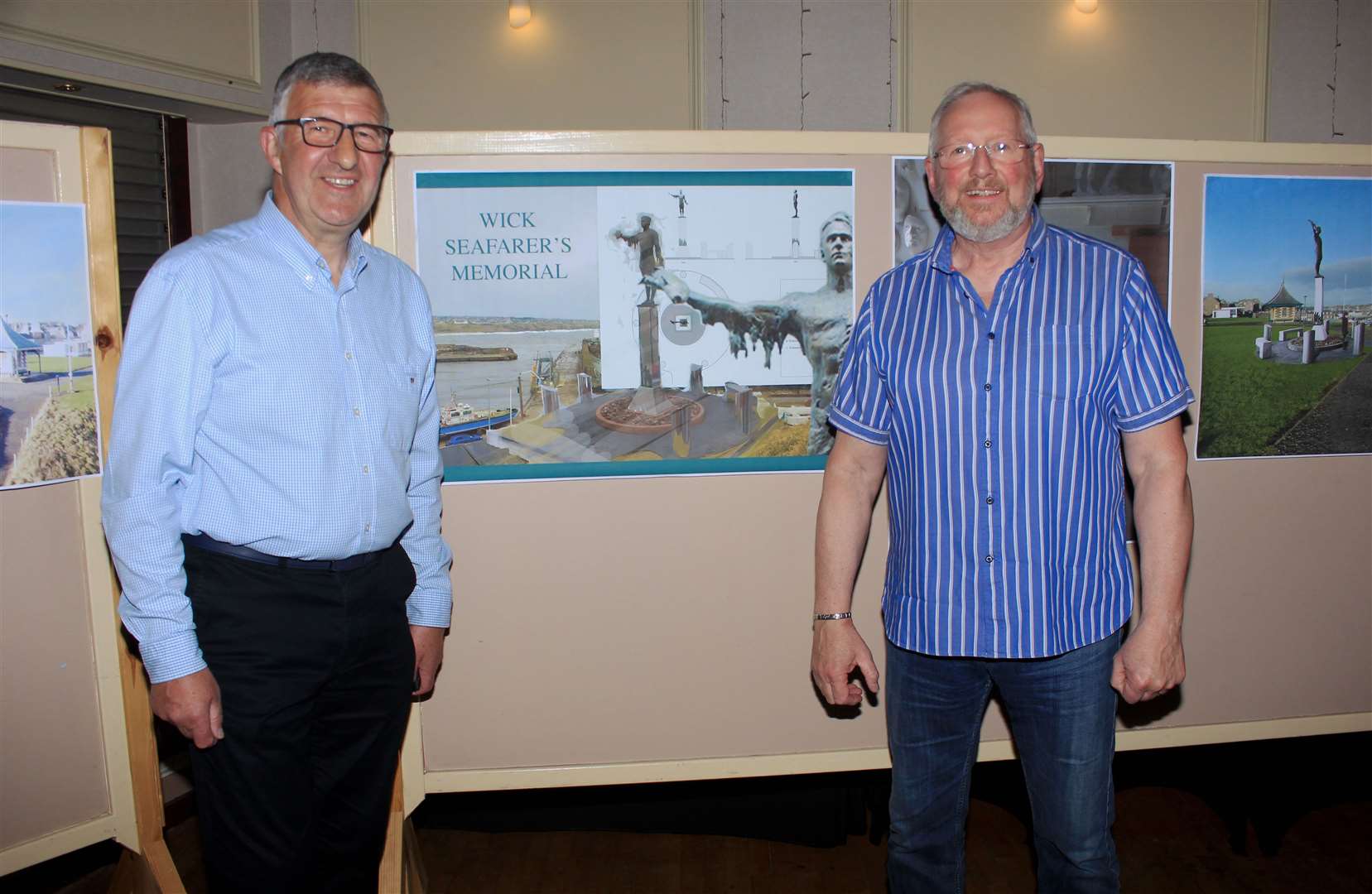 Willie Watt (left), chairman of the Seafarers Memorial Group, with sculptor Alan Beattie Herriot at Mackays Hotel in Wick before this week's public meeting. Picture: Alan Hendry