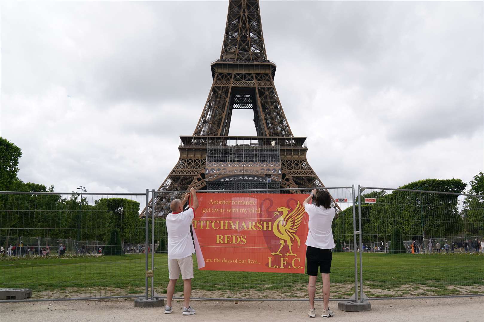Liverpool fans near the Eiffel Tower (Jacob King/PA)