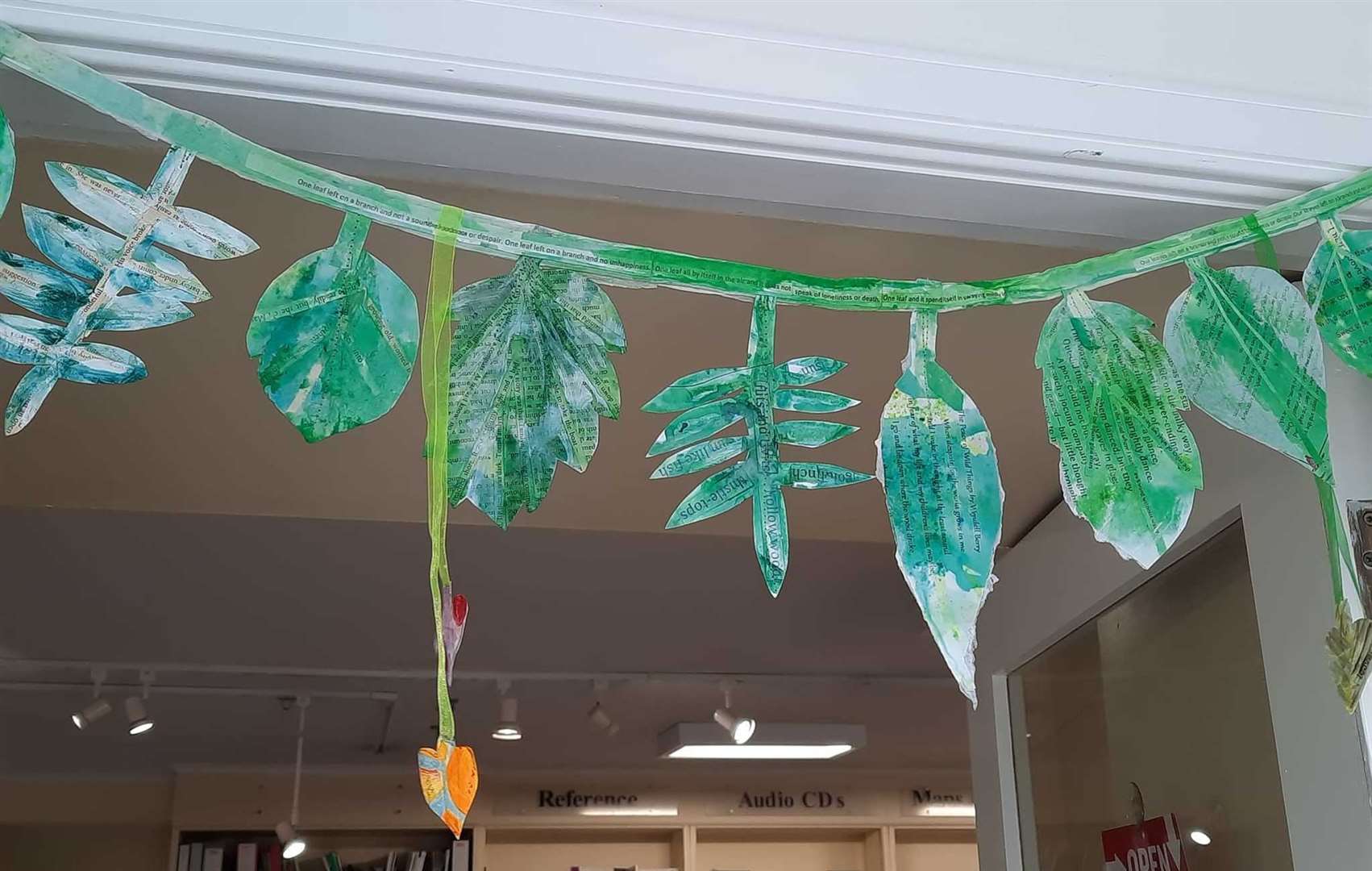 Poetry leaves bunting made by the Dolphin Arts Project.