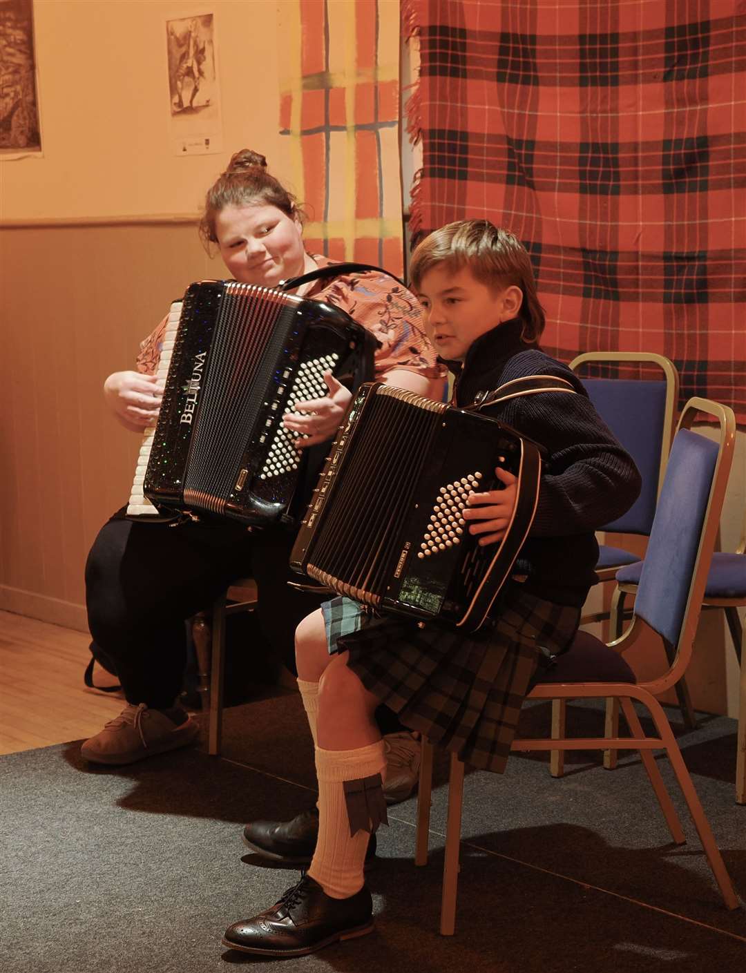 Young accordionists Logan Mackay and Emma Rutherford. Picture: Peter Wild.