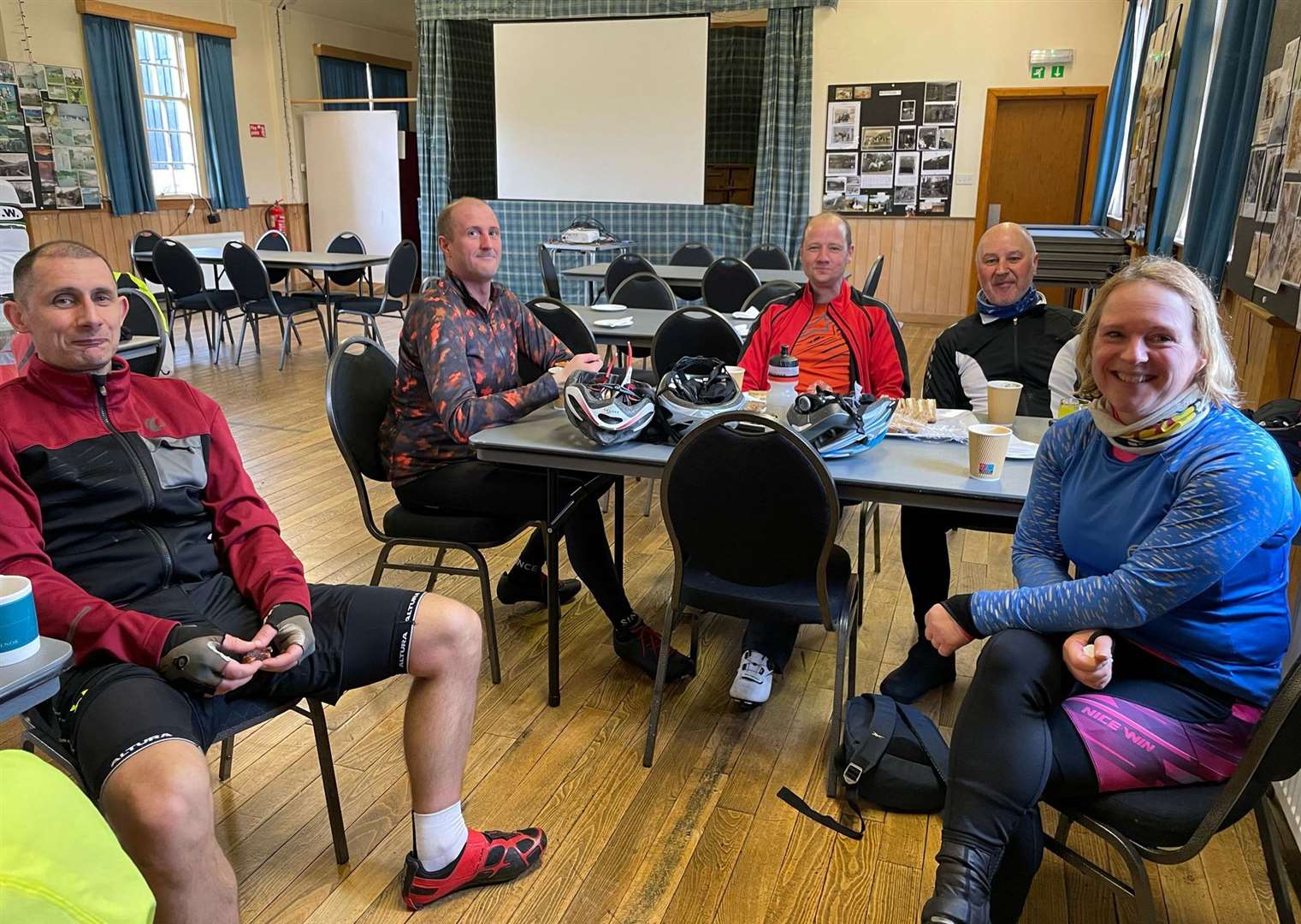 The cyclists enjoyed a soup and sandwich lunch at Achfary village hall.
