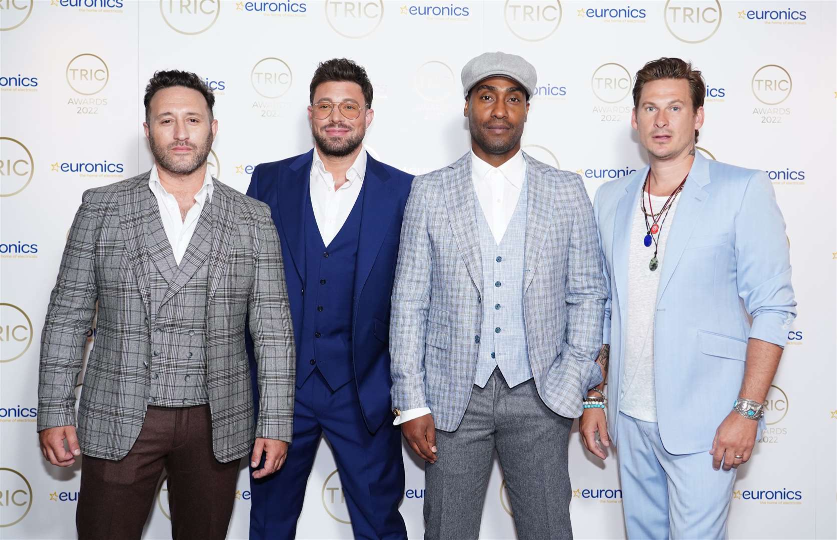 From left, Antony Costa, Duncan James, Simon Webbe and Lee Ryan of Blue (Ian West/PA)