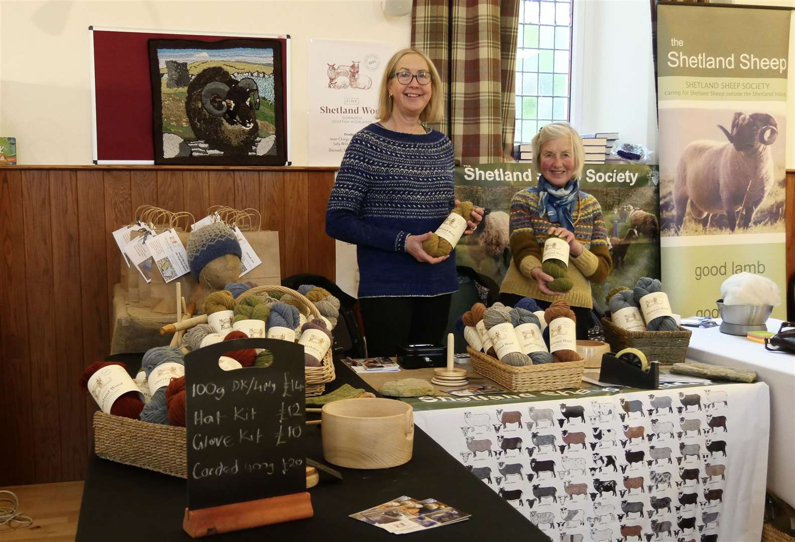 Sheep breeders Sally Wild and Janet Charge at their Dornoch Fine Shetland Wool stand.
