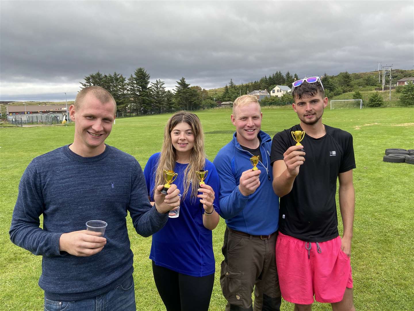 The winning team in the fun sports final at Farr High Park on Sunday afternoon. From left, James Cowan, Kayleigh Mackay, Jack Cowan and Reece Mackay. Picture: Jim A Johnston