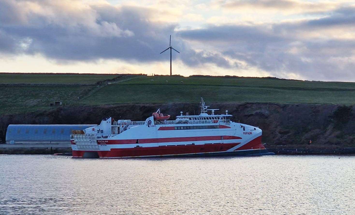 Pentland Ferries' vessel Pentalina after running aground close to St Margaret's Hope, just three days after resuming service on the route. Picture: RNLI