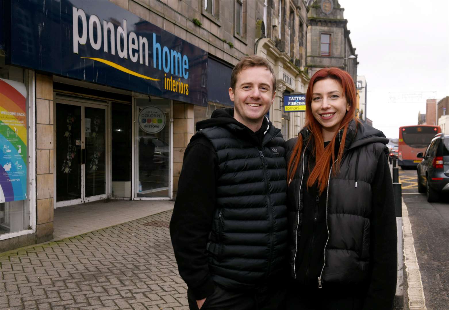 Taran Campbell with wife Kirsty outside the premises he and business parter David Montgomery are hoping to transform. Picture: James Mackenzie