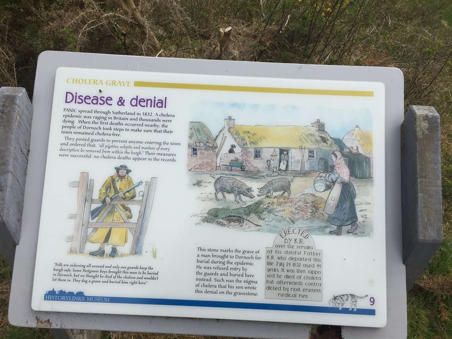 The plaque recording how guards were posted to prevent anyone entering Dornoch.
