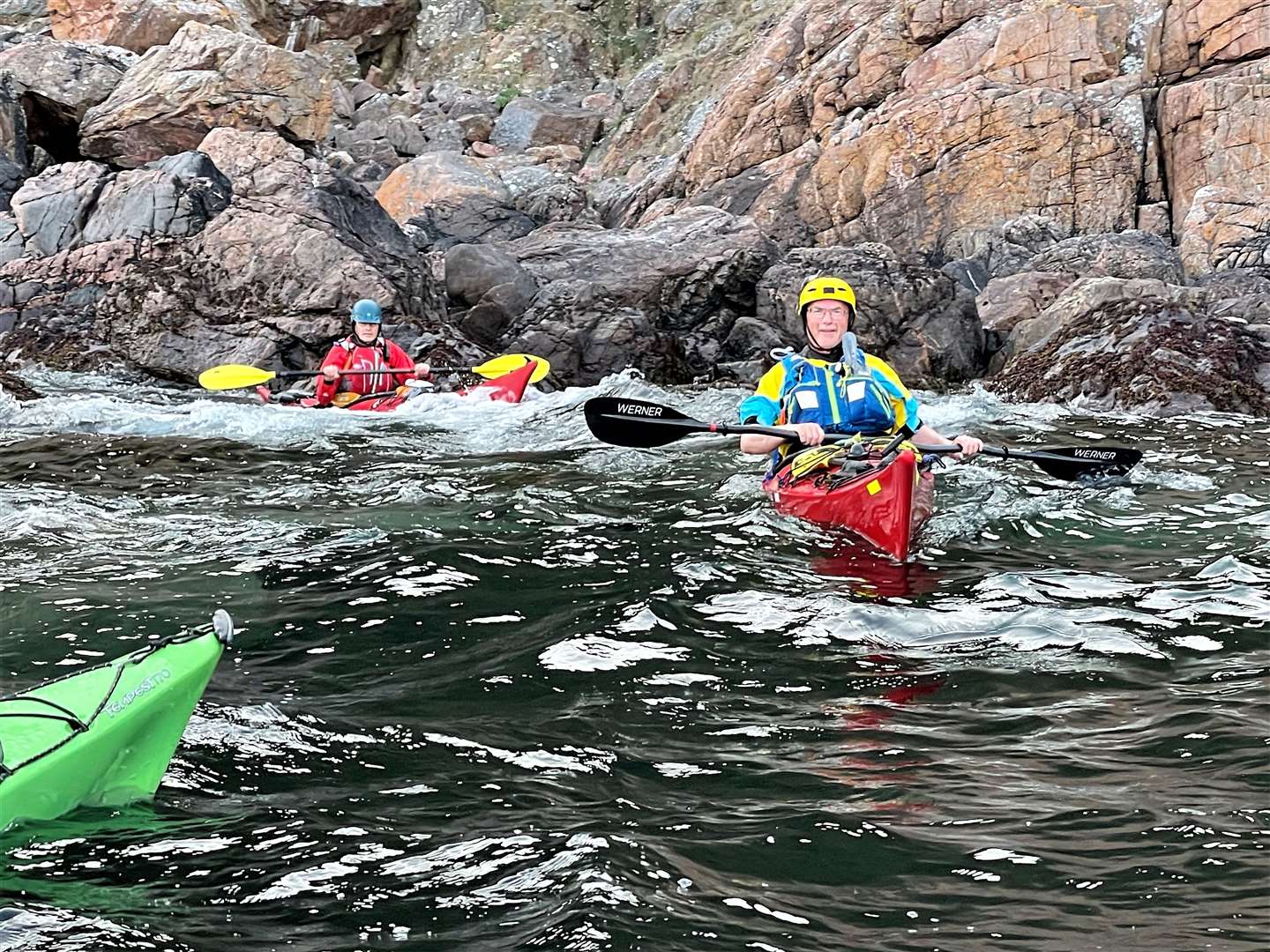 The kayakers explored the eastern Caithness coastline on their recent expedition. David Shand is at right with retired policeman Sandy McLeod behind. Picture: Iain Baikie
