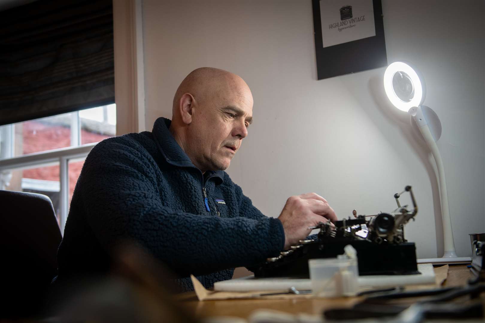 Mike Henderson spends hours restoring the typewriters. Picture: Callum Mackay.