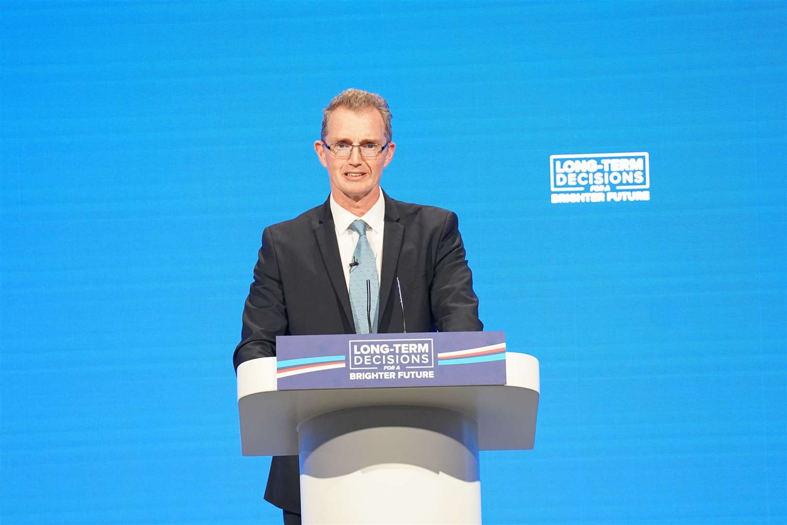 Welsh Secretary David TC Davies speaking during the Conservative Party annual conference (Stefan Rousseau/PA)