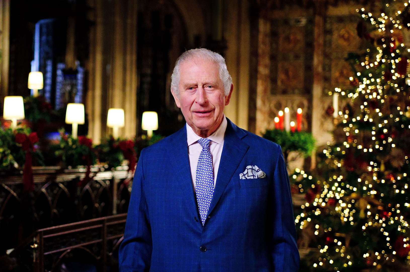 The King, in St George’s Chapel, recording his first Christmas broadcast in December 2022 (Victoria Jones/PA)