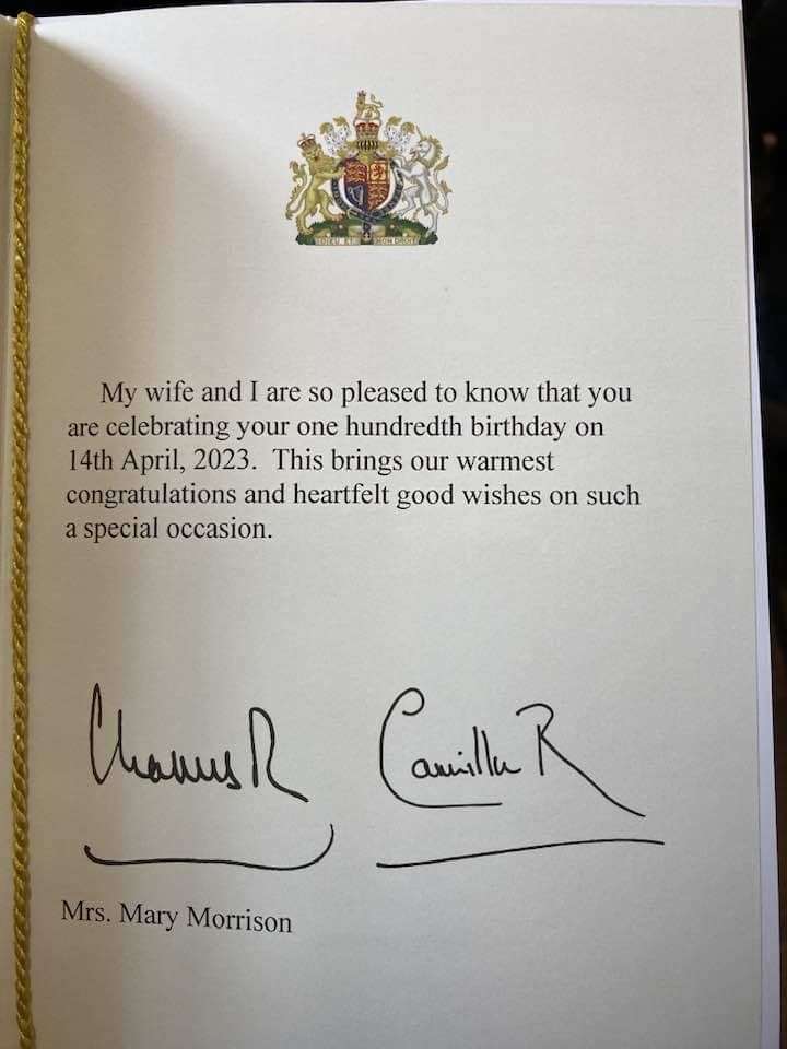 Best wishes to Mary from King Charles III and his wife Camilla.