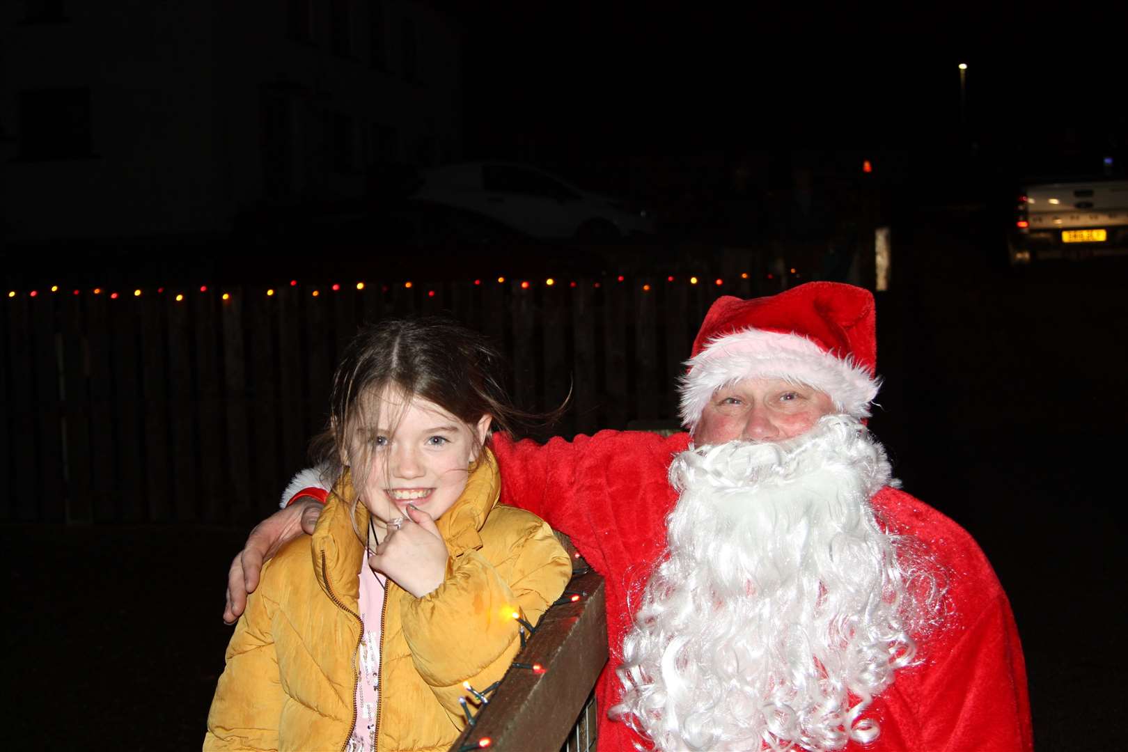 Hollie Campbell met Santa while he was out and about in Lairg.