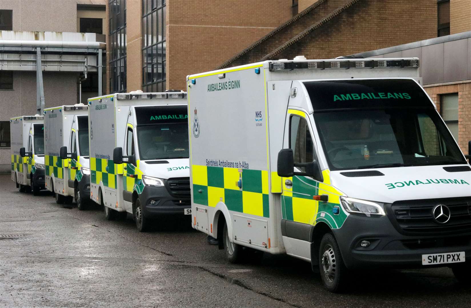 A queue of ambulances outside Raigmore. Picture: James Mackenzie
