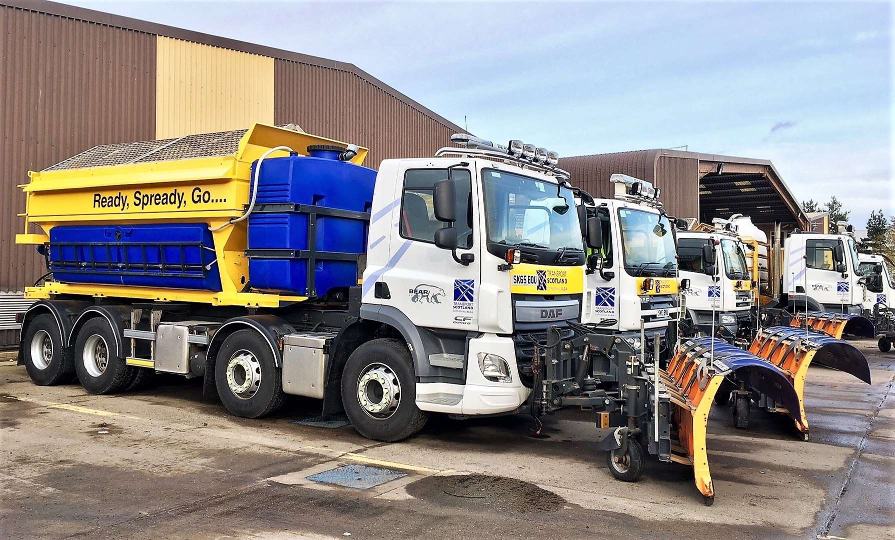 Ready, Spready Go! and other gritters at their depot.