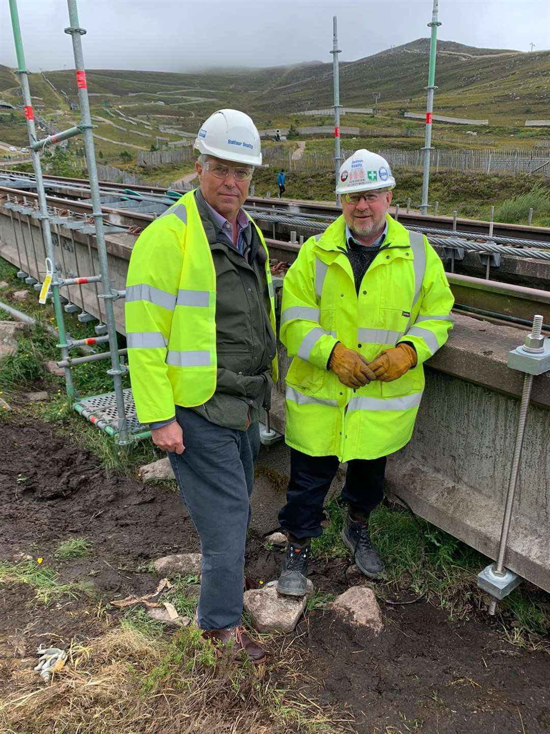 Highlands MSP Edward Mountain and Ken Brown, Balfour Beatty project manager, at Cairngorm Mountain earlier today.