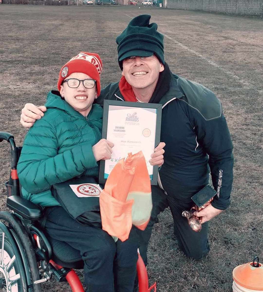 Brora Rangers fan and volunteer referee Max Ainsworth was presented with a Saltire Ascent 200-hour certificate. Photo: Justine Clark