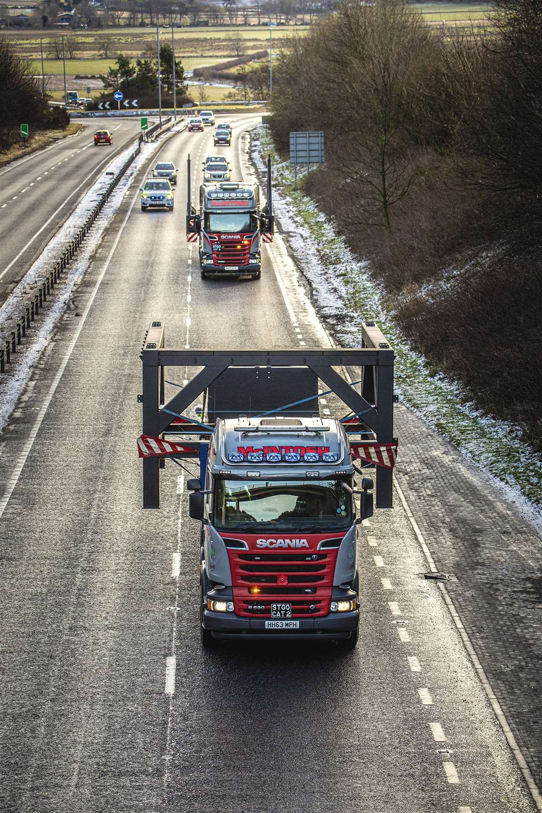 The 40-tonne structure recently completed the 80-mile road trip from CGC Shot Blasters, Peterhead, to Kinloss on two trucks, accompanied by a police escort. Picture: RORY RAITT