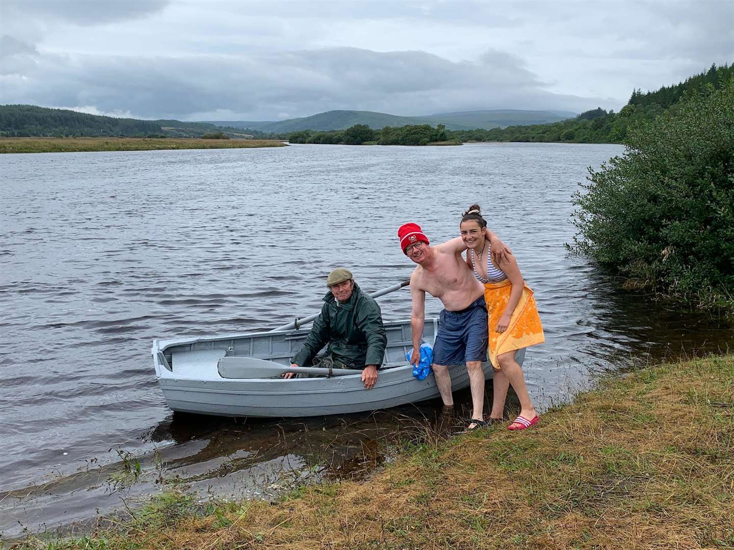 Patrick and Alice Marriott with Colin Gilbour after their July swim in the Kyle of Sutherland.