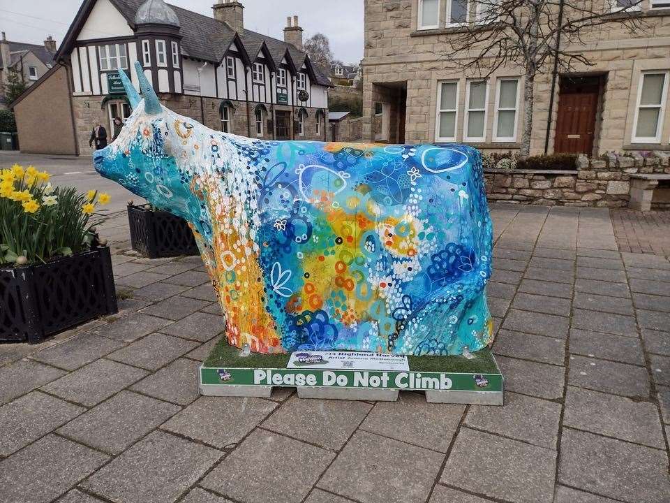 The Dornoch coo, named "Highland Harvey" has been painted by artist Joanna McDonough.