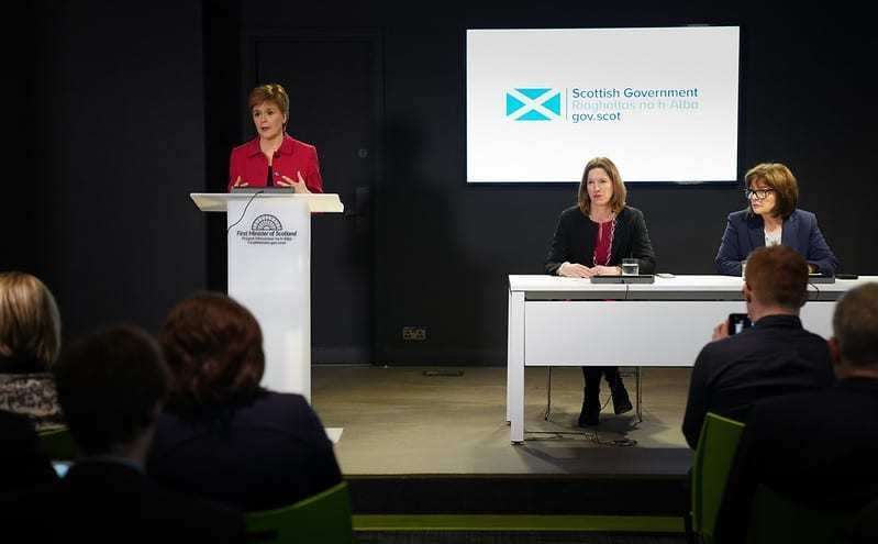 First Minister Nicola Sturgeon at her daily coronavirus briefing, with Chief Medical Officer Catherine Calderwood and health secretary Jeane Freeman.