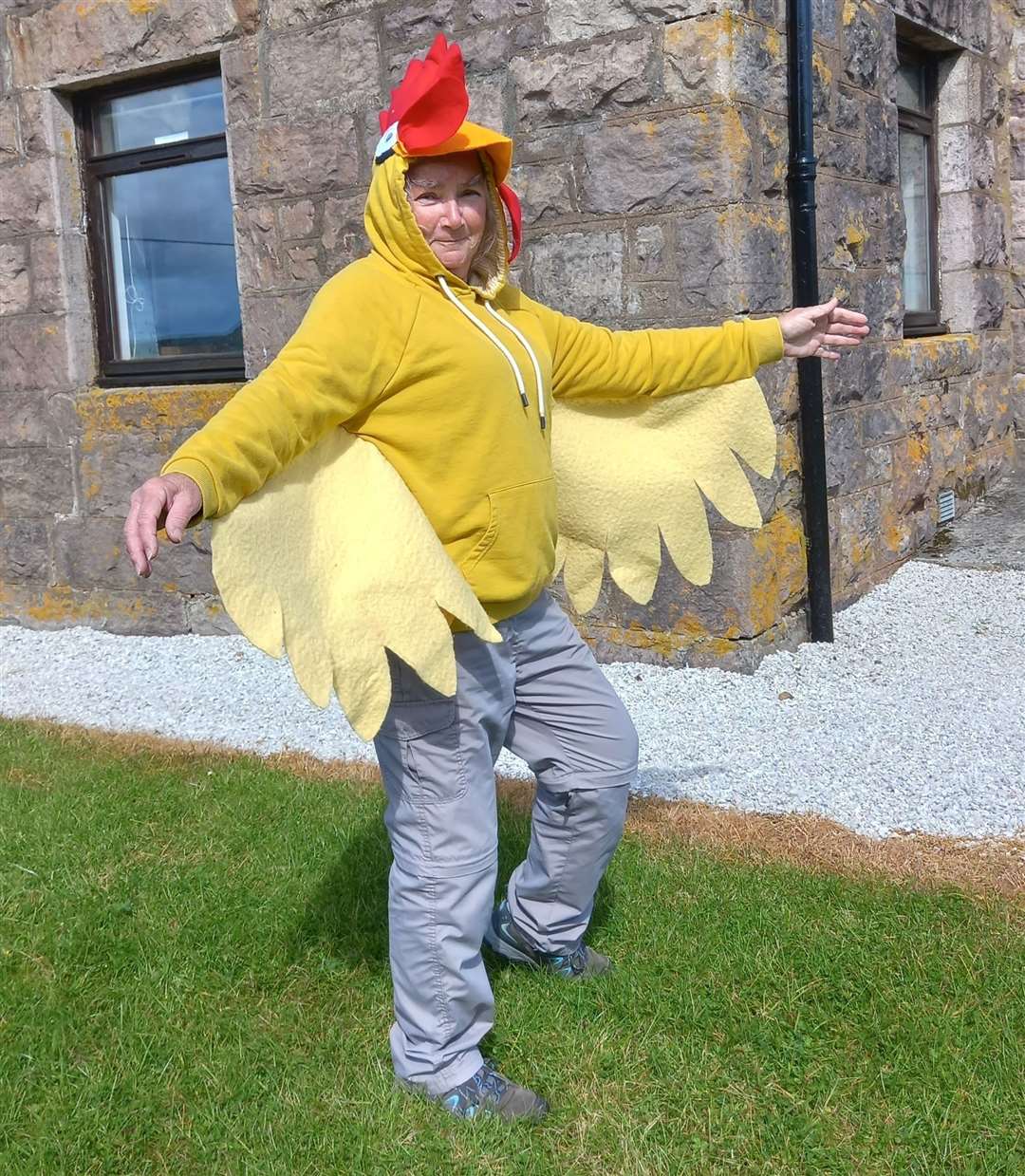 Elphin chicken enthusiast Anne O'Keefe created her Chicken Day costume for £7 from the charity shop.