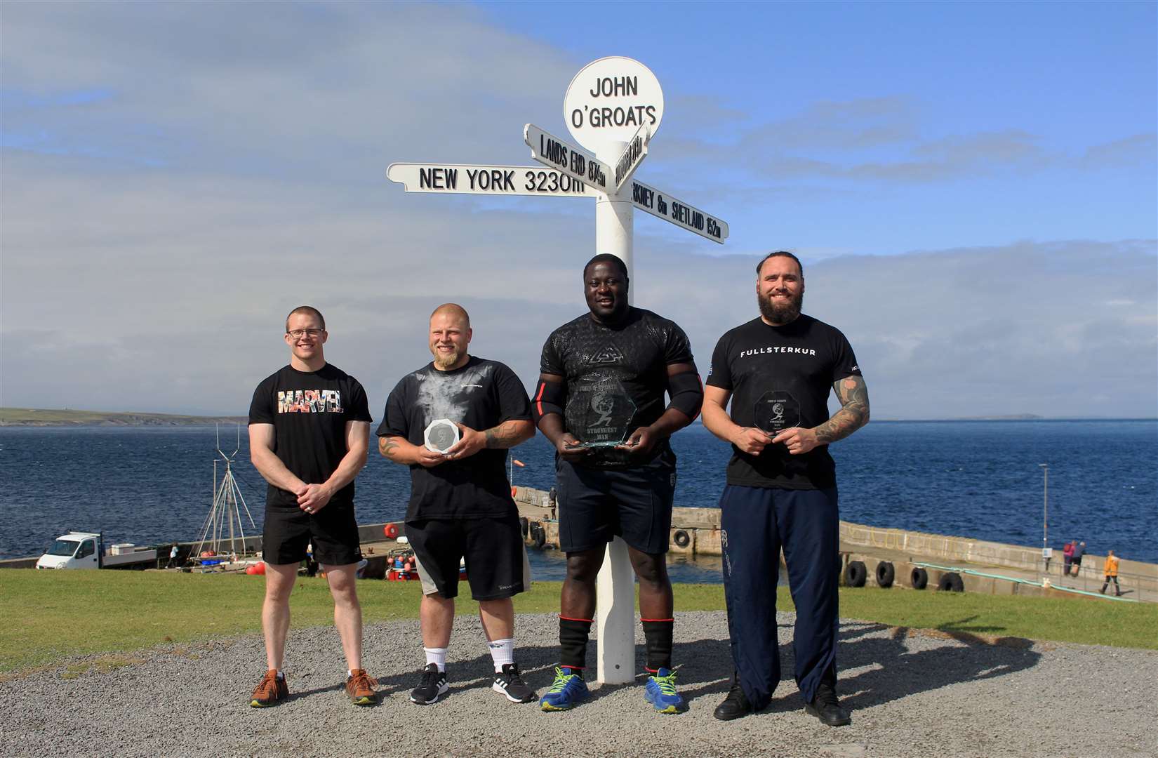 John O'Groats Strongest Man contestants (from left) Kris Hamilton, Rob Crockett, Zake Muluzi and Calum Elder. Picture: Alan Hendry