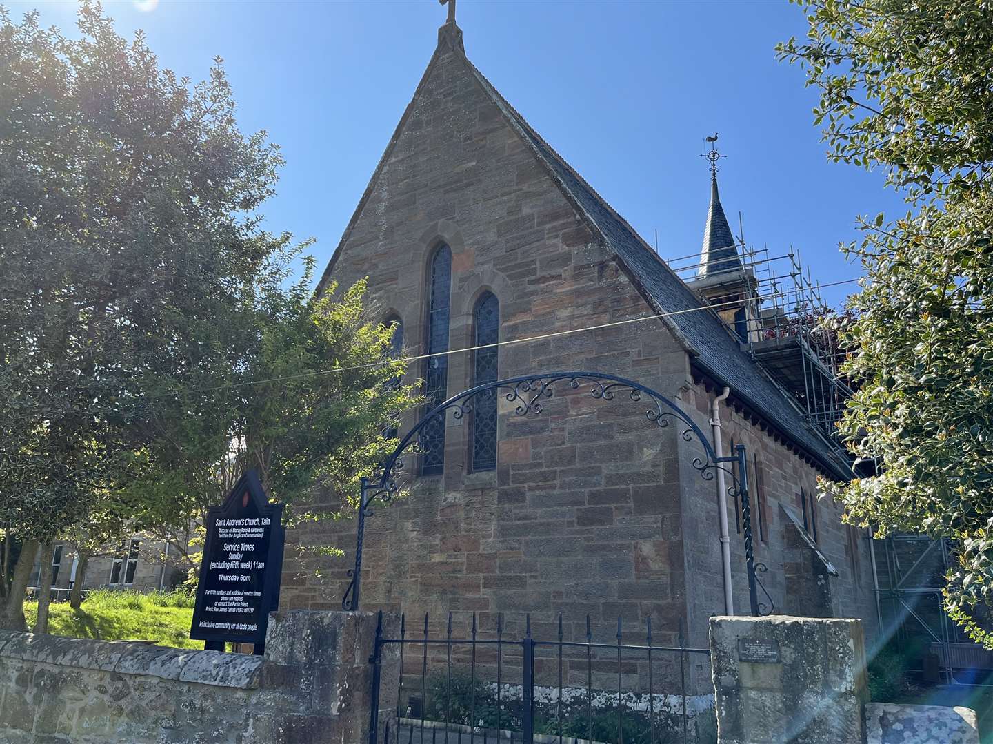 Scaffolding has been erected around St Andrew's Episcopal Church in Tain.