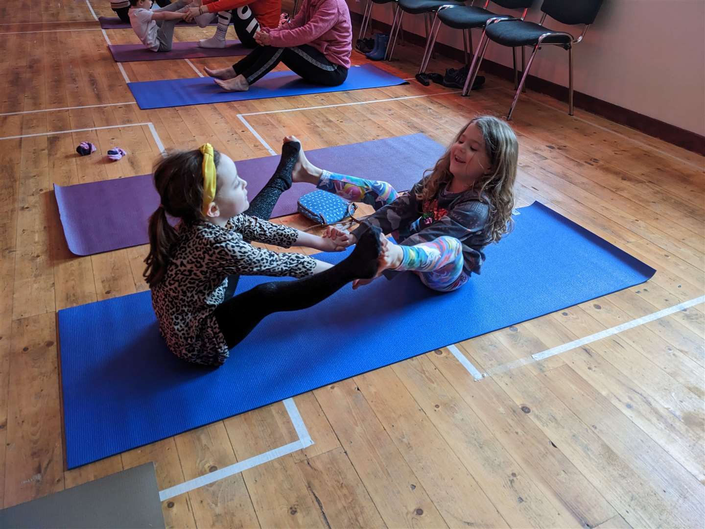Violet Stevenson and Flora Murray at the family yoga session.