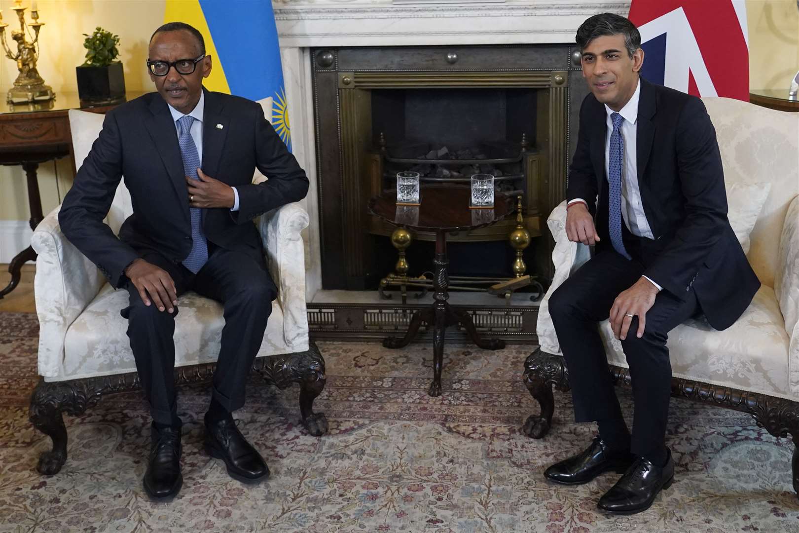 Prime Minister Rishi Sunak welcomed Rwandan President Paul Kagame to Downing Street (Alberto Pezzali/PA)