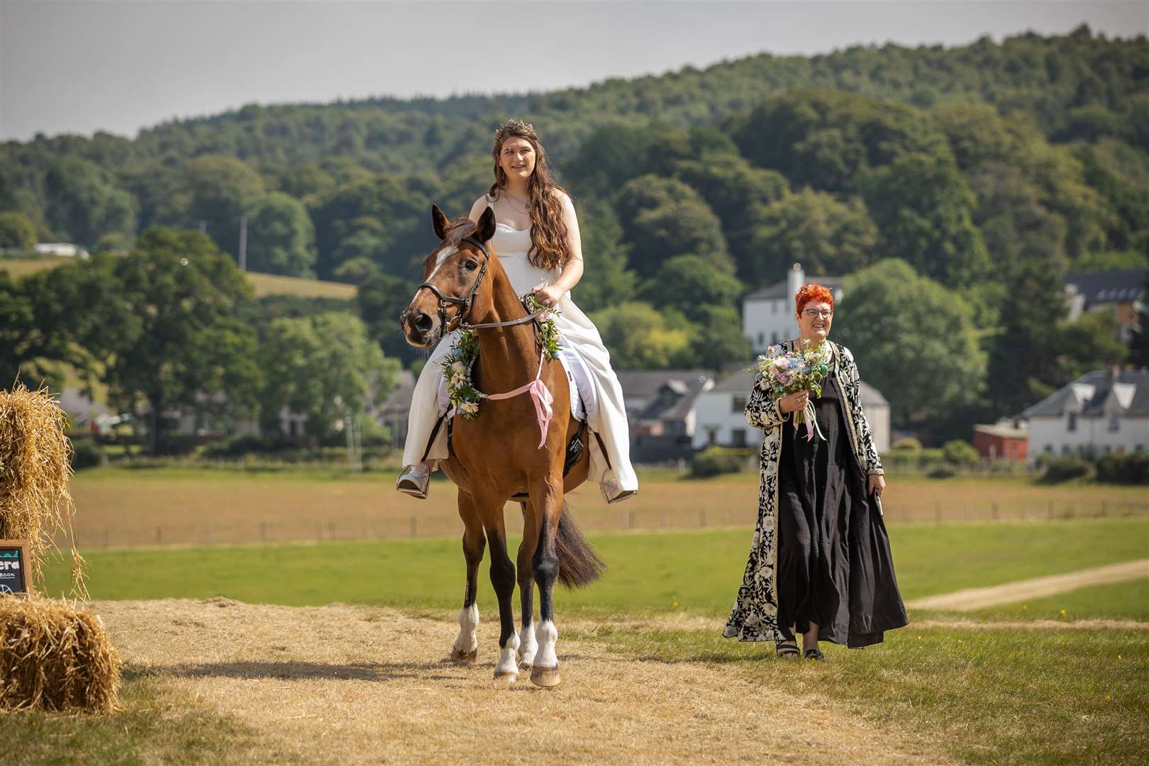 Ellen Torrance arrives at her wedding on her horse Paddy. Picture: Paul Campbell