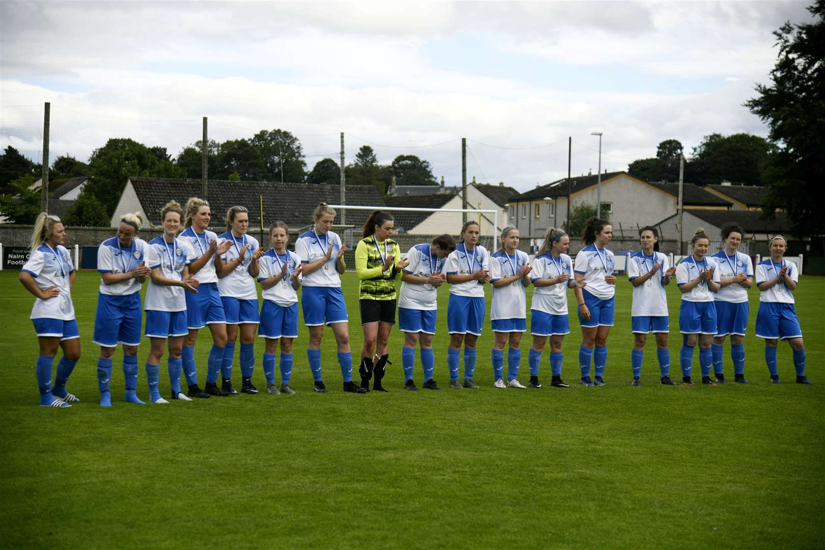 Sutherland Womens FC receiving their medals at full time Picture: Beth Taylor.