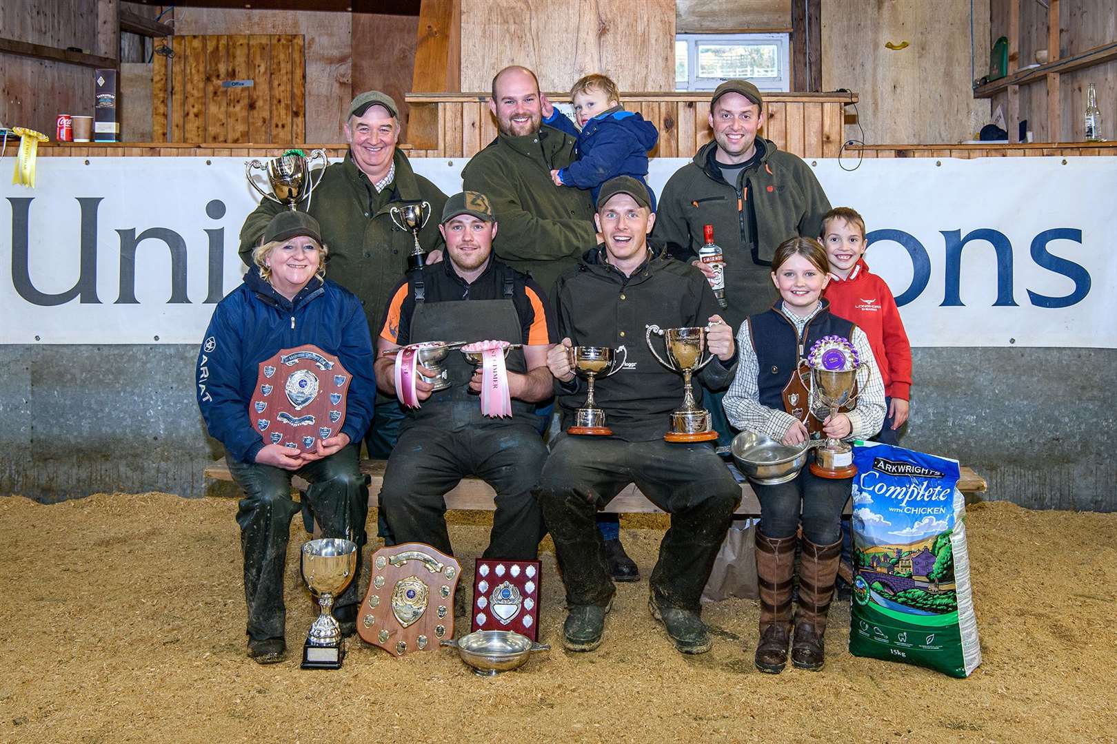 Prizewinners (front from left) – Jan Mackenzie, Michael Kirk, Martyn Cook and Ava Cook. Back row – Hugh Mackenzie, judge Bob Rennie with his son Andrew, and Ali Robertson with his son Kaiden. Picture: Angus Mackay