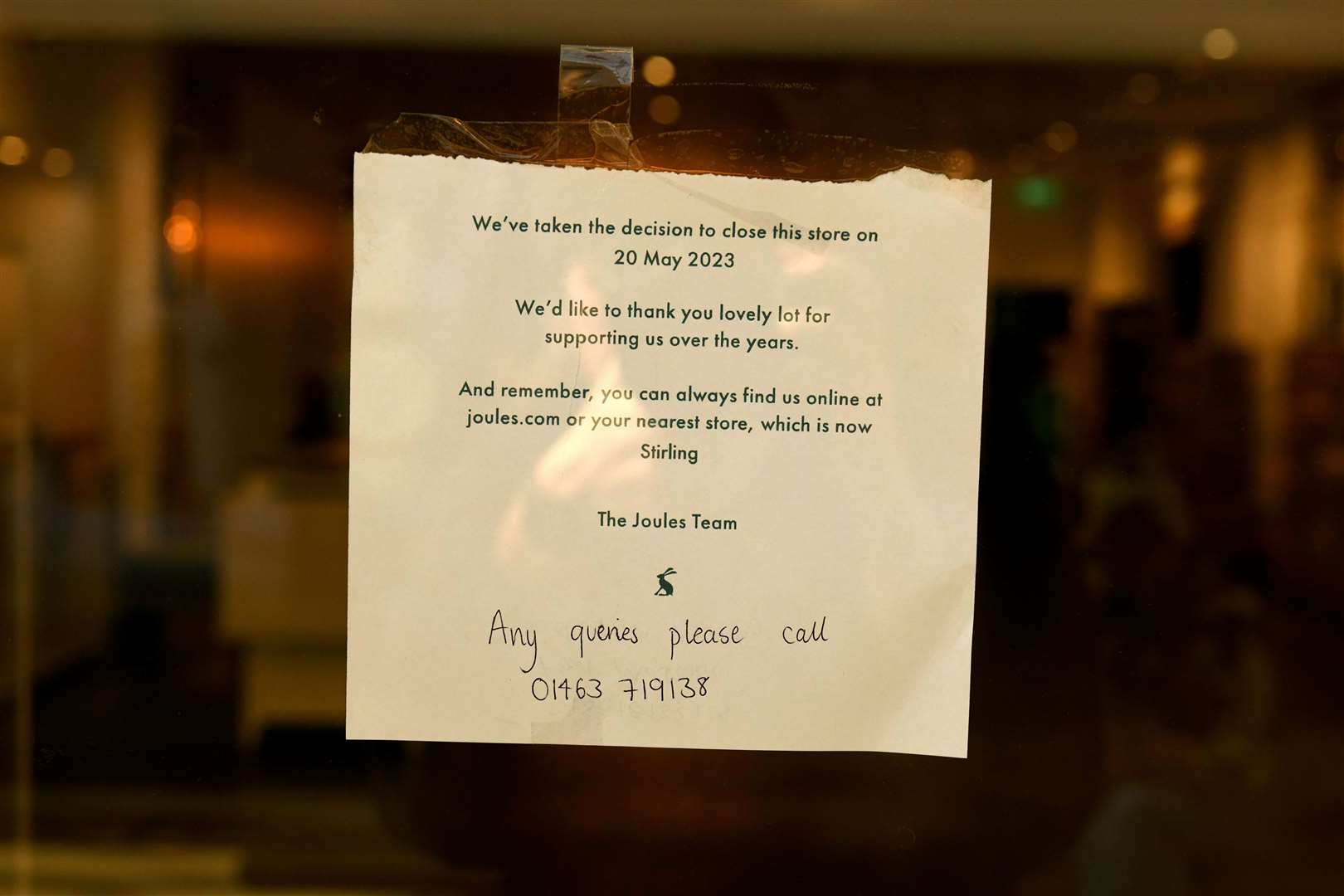 A notice on the window of Joules. Picture: James Mackenzie