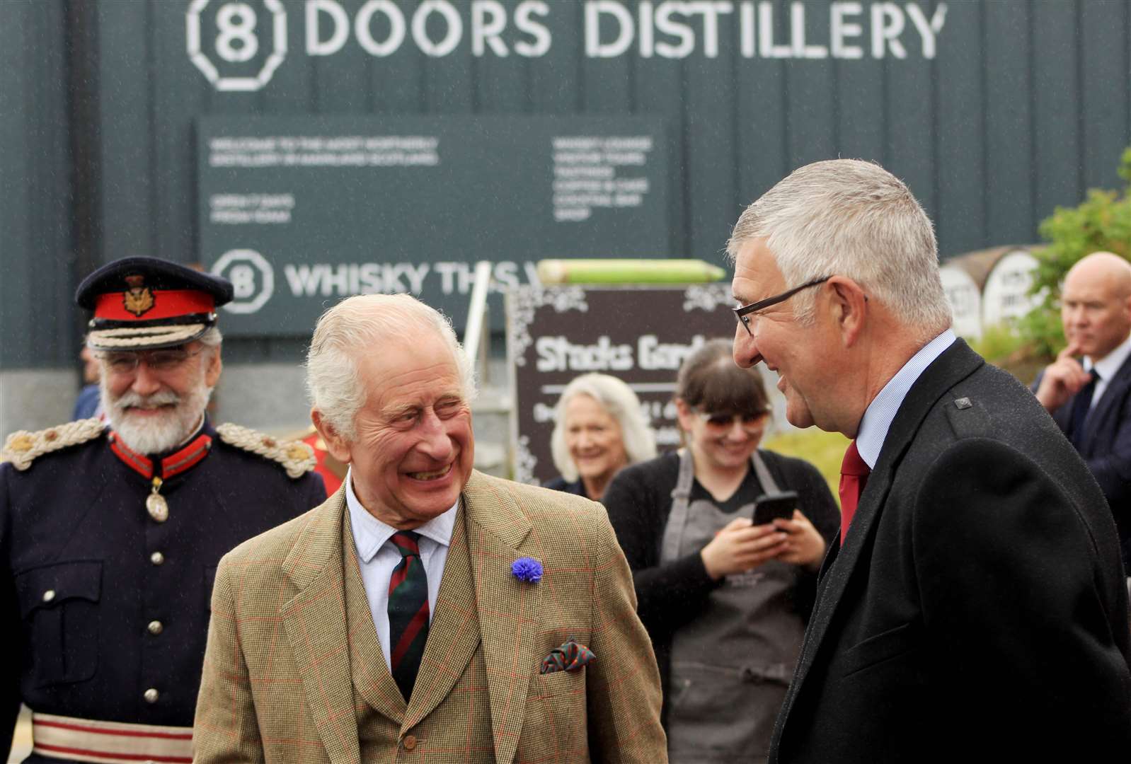 The King chats to Caithness Vice-Lieutenant Willie Watt with Lord Thurso, the Lord-Lieutenant, behind. Picture: Alan Hendry